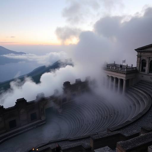 Il Teatro Greco di Taormina, con l'Etna fumante sullo sfondo.