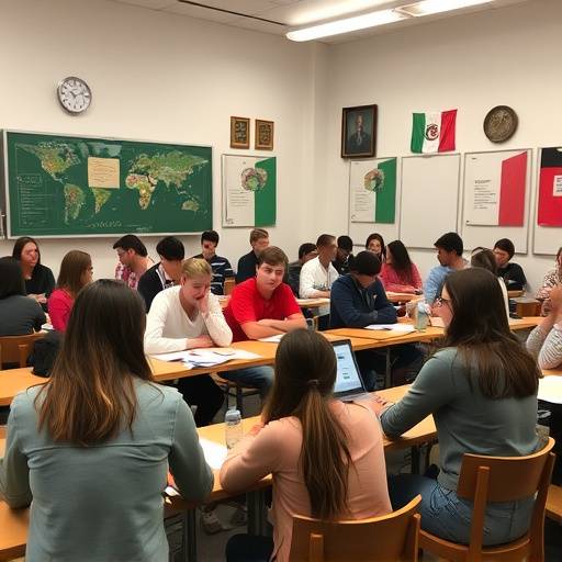 Un'aula scolastica italiana con studenti che seguono una lezione.